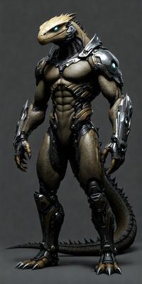 The primary subject of the image is a robotic or cyborg-like creature, which is the main focus of the scene. The robot is standing on a gray surface, which serves as the background. The visual style of the image is digital art, as it appears to be a computer-generated or digitally rendered creation. The dominant colors in the image are gray and black, giving it a futuristic and technological appearance.